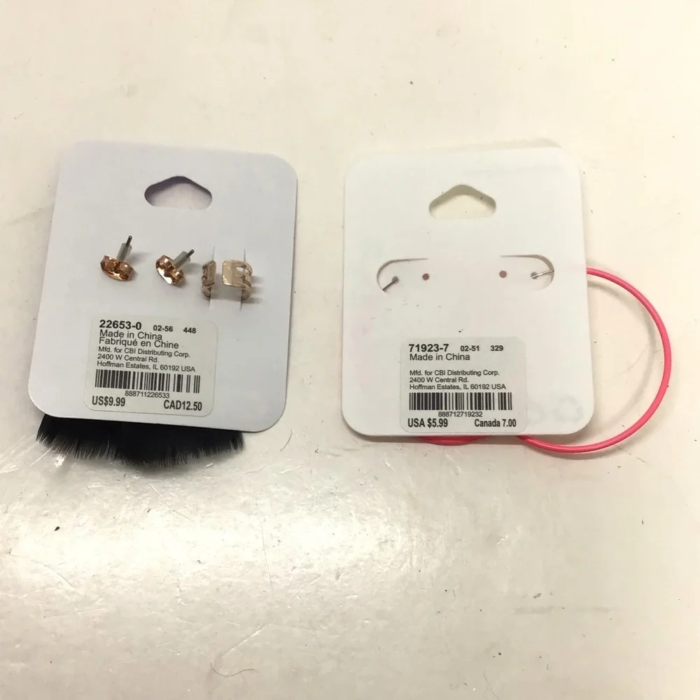 (2 pairs) Claire’s & Icing Neon Pink Hoop Feather Dangle Cuff Pierced Earrings